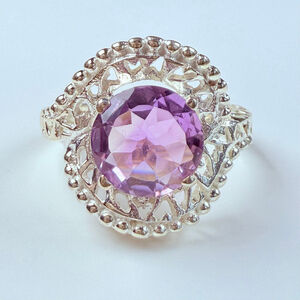 2.5 CT Amethyst Solitaire Sterling Silver 925 Dot Filigree Halo Ring SIZE 10